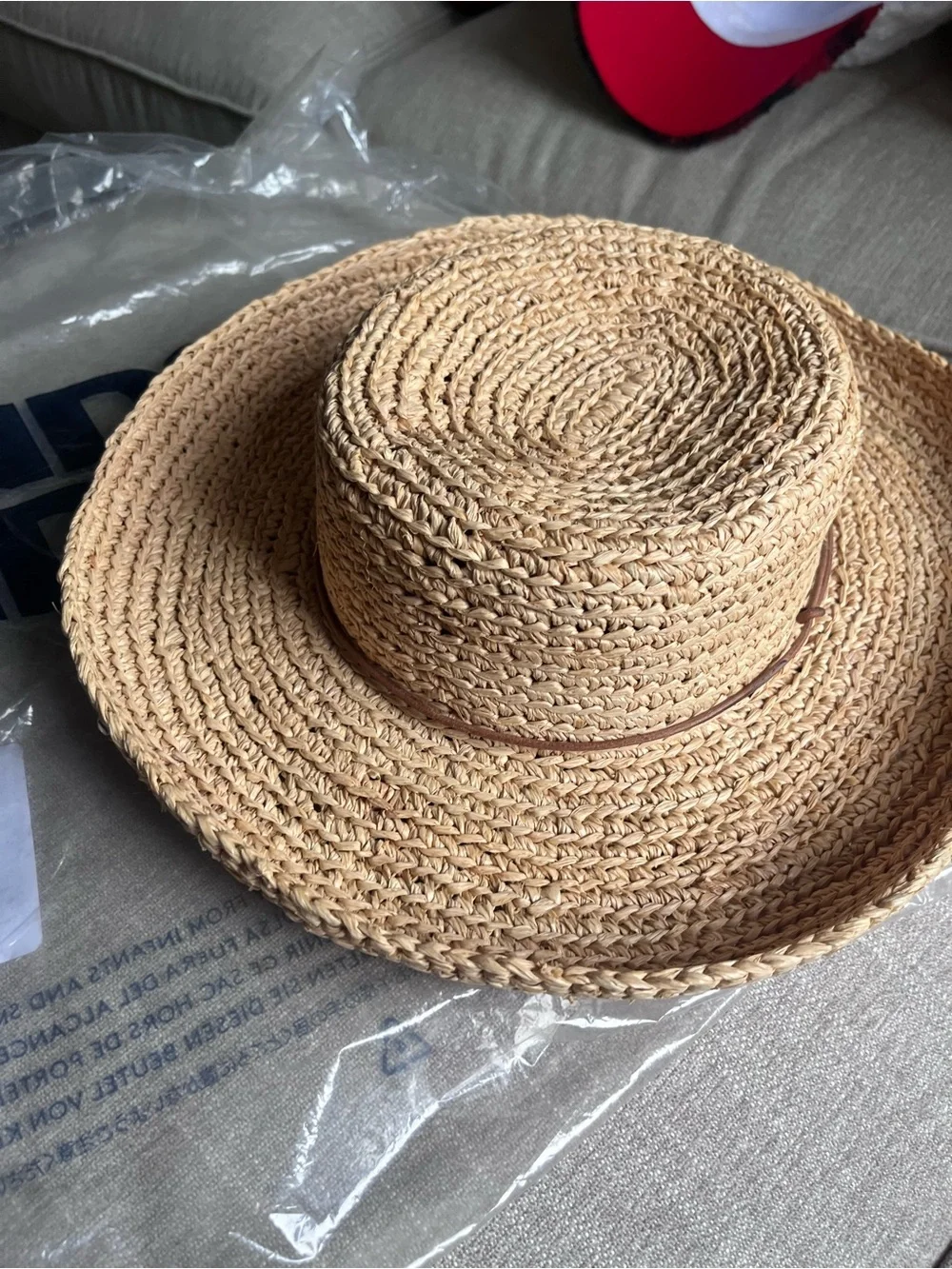 NWT; NEW Lands' End Natural Straw Sun Hat with Trim